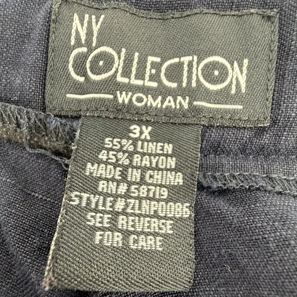 NY Collection Shorts Womens 3X Blue Linen‎ Blend Bermuda Casual Coastal Summer